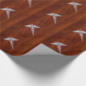 Silver Caduceus Medical Symbool Mahogany Decor Cadeaupapier (Hoek)