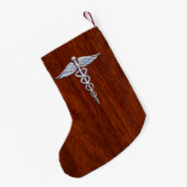 Silver Caduceus Medical Symbool Mahogany Decor Kleine Kerstsok (Achterkant (Hangend))