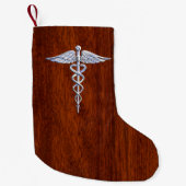 Silver Caduceus Medical Symbool Mahogany Decor Kleine Kerstsok (Voorkant)