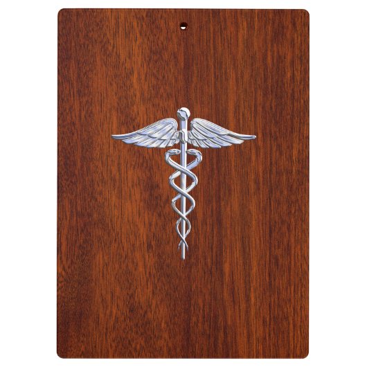 Silver Caduceus Medical Symbool Mahogany Decor Klembord (Achterkant)
