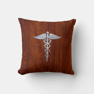 Silver Caduceus Medical Symbool Mahogany Decor Kussen