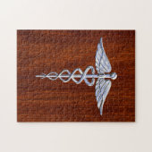 Silver Caduceus Medical Symbool Mahogany Decor Legpuzzel (Horizontaal)