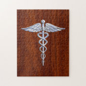 Silver Caduceus Medical Symbool Mahogany Decor Legpuzzel (Verticaal)