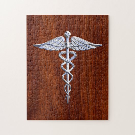 Silver Caduceus Medical Symbool Mahogany Decor Legpuzzel (Verticaal)