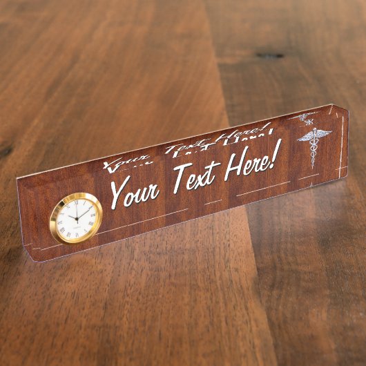 Silver Caduceus Medical Symbool Mahogany Decor Naambordje (Zijkant)