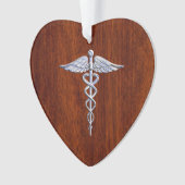 Silver Caduceus Medical Symbool Mahogany Decor Ornament (voorkant)