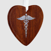Silver Caduceus Medical Symbool Mahogany Decor Ornament (voorkant)