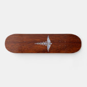 Silver Caduceus Medical Symbool Mahogany Decor Skateboard (Horizontaal)