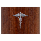 Silver Caduceus Medical Symbool Mahogany Decor Snijplank (Voorkant)