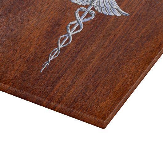 Silver Caduceus Medical Symbool Mahogany Decor Snijplank (Hoek)
