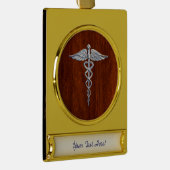 Silver Caduceus Medical Symbool Mahogany Decor Verguld Banner Ornament (Rechts)