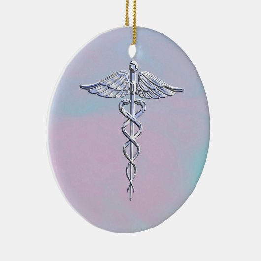 Silver Caduceus Medical Symbool Moeder Pareldecor Keramisch Ornament (Rechts)