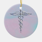 Silver Caduceus Medical Symbool Moeder Pareldecor Keramisch Ornament (Voorkant)