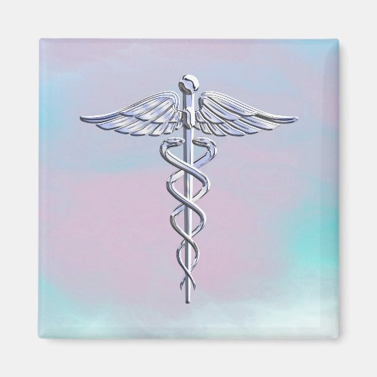 Silver Caduceus Medical Symbool Moeder Pareldecor Magneet (Voorkant)