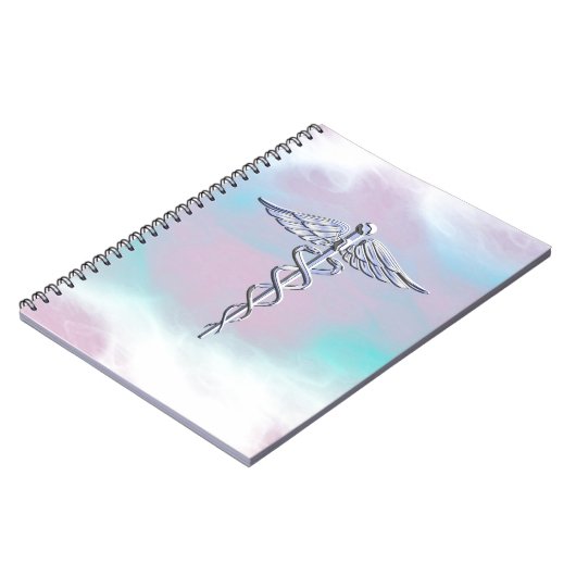 Silver Caduceus Medical Symbool Moeder Pareldecor Notitieboek (Linkerzijde)