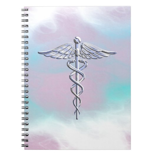 Silver Caduceus Medical Symbool Moeder Pareldecor Notitieboek (Voorkant)