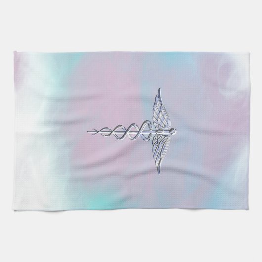 Silver Caduceus Medical Symbool Moeder Pareldecor Theedoek (Horizontaal)