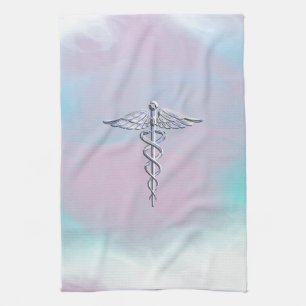 Silver Caduceus Medical Symbool Moeder Pareldecor Theedoek