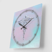 Silver Caduceus Medical Symbool Moeder Pareldecor Vierkante Klok (Hoek)