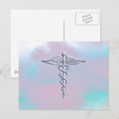 Silver Caduceus Medical Symbool Moeder Pearl Briefkaart (Voorkant / Achterkant)