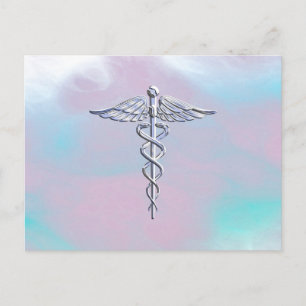 Silver Caduceus Medical Symbool Moeder Pearl Briefkaart