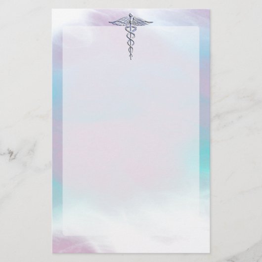 Silver Caduceus Medical Symbool Moeder Pearl Briefpapier (Voorkant)