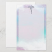 Silver Caduceus Medical Symbool Moeder Pearl Briefpapier (Voorkant / Achterkant)