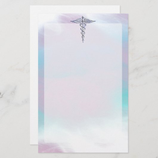 Silver Caduceus Medical Symbool Moeder Pearl Briefpapier (Voorkant / Achterkant)