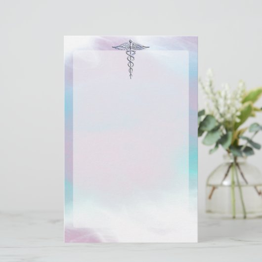 Silver Caduceus Medical Symbool Moeder Pearl Briefpapier (Staand voorkant)