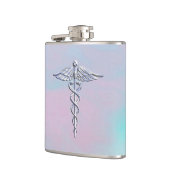 Silver Caduceus Medical Symbool Moeder Pearl Heupfles (Links)