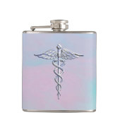 Silver Caduceus Medical Symbool Moeder Pearl Heupfles (Voorkant)