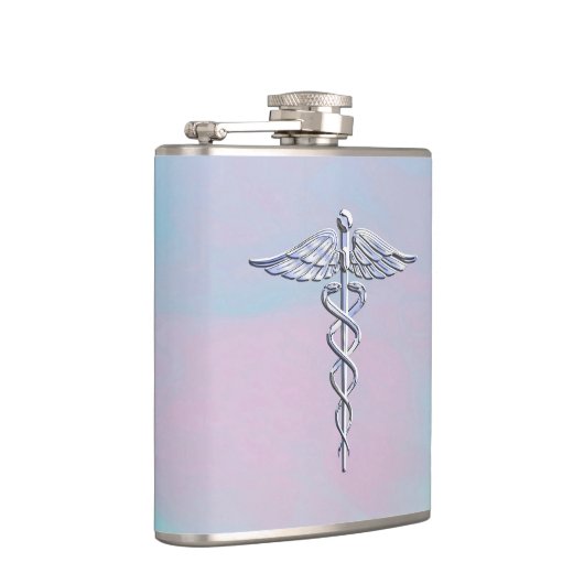 Silver Caduceus Medical Symbool Moeder Pearl Heupfles (Rechts)