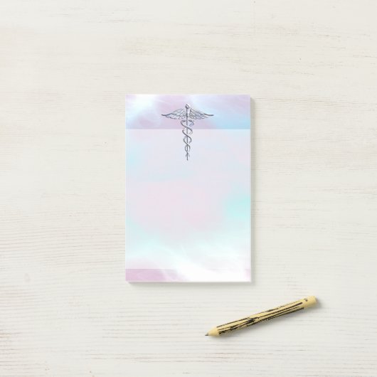 Silver Caduceus Medical Symbool Moeder Pearl Post-it® Notes (Op bureau)
