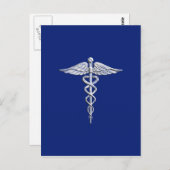 Silver Caduceus Medical Symbool op Navy Blue Decor Briefkaart (Voorkant / Achterkant)