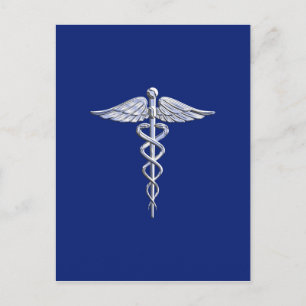 Silver Caduceus Medical Symbool op Navy Blue Decor Briefkaart