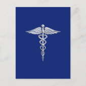 Silver Caduceus Medical Symbool op Navy Blue Decor Briefkaart (Voorkant)
