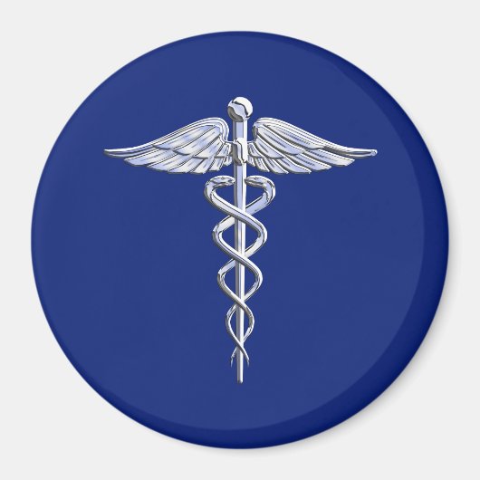 Silver Caduceus Medical Symbool op Navy Blue Decor Magneet (Voorkant)