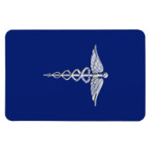 Silver Caduceus Medical Symbool op Navy Blue Decor Magneet (Horizontaal)