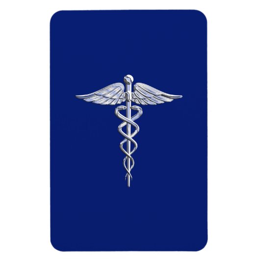 Silver Caduceus Medical Symbool op Navy Blue Decor Magneet (Verticaal)