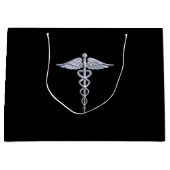Silver Caduceus Medical Symbool op zwart Groot Cadeauzakje (Voorkant)