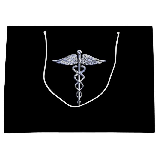 Silver Caduceus Medical Symbool op zwart Groot Cadeauzakje (Voorkant)