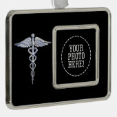 Silver Caduceus Medical Symbool op zwart Verzilverd Omlijst Ornament (Rechts)
