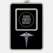 Silver Caduceus Medical Symbool op zwart Verzilverd Omlijst Ornament (Voorkant)