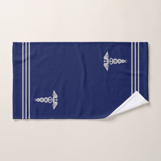 Silver Caduceus & Stripes op Navy Blue Bad Handdoek (Handdoek)