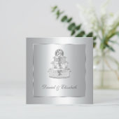 Silver Cake 25th Wedding Jubileum Party Kaart (Staand voorkant)