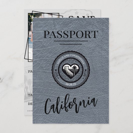 Silver California Passport Bewaar de datum Save The Date (Voorkant / Achterkant)