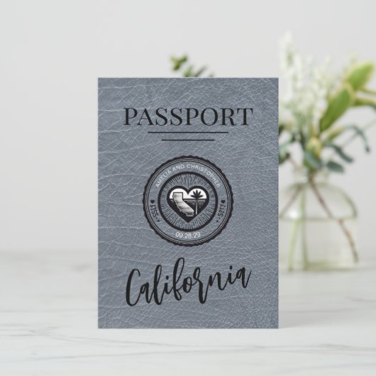 Silver California Passport Bewaar de datum Save The Date (Staand voorkant)