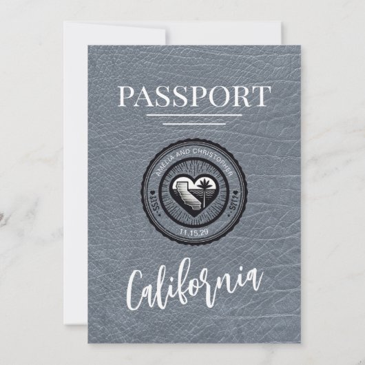Silver California Passport Wedding Kaart (Achterkant)