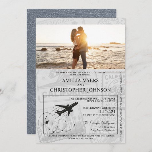 Silver California Passport Wedding Kaart (Voorkant / Achterkant)