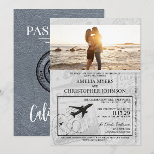 Silver California Passport Wedding Kaart